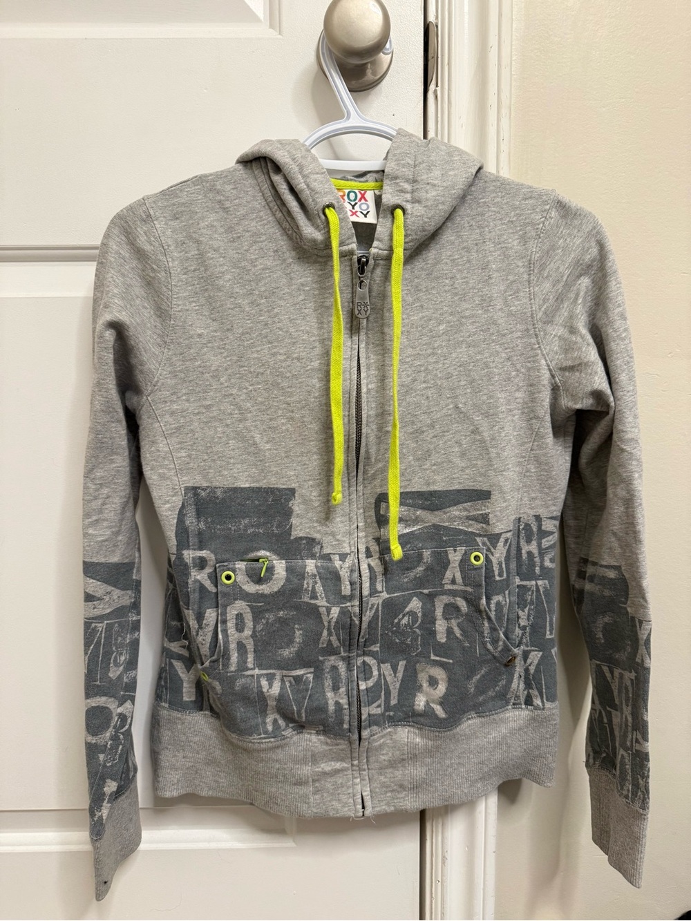 Roxy Girls' Grey Zip Hoodie with Neon Drawcords
